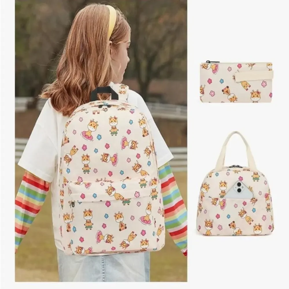 NWOT Giraffe School Backpack Girls, 3Pcs Waterproof Lunch bag pencil case